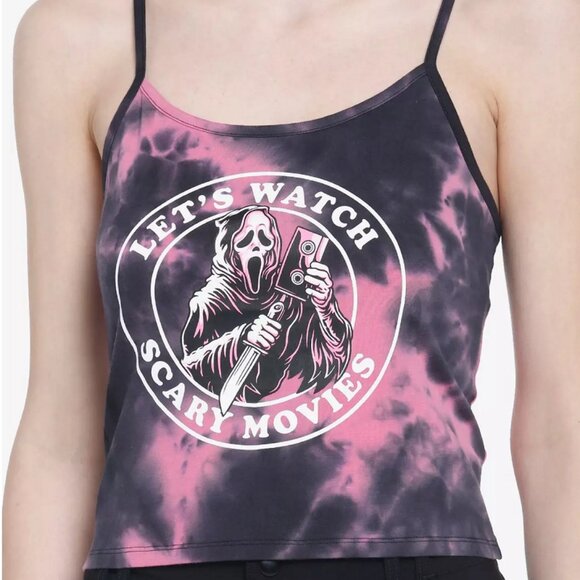 Hot Topic Scream Ghostface Scary Movies Pink Black Tie Dye Cami Tank Crop Top 2X - Picture 6 of 6